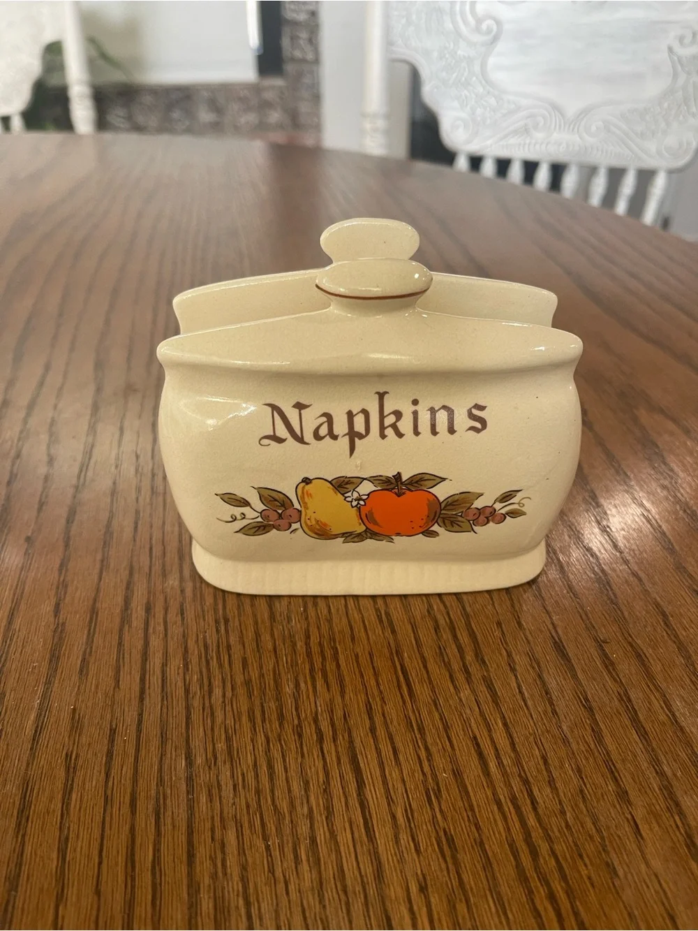 Cream Ceramic Napkin Holder with Harvest Fruit Design